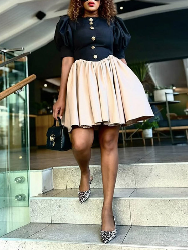 Two-Tone Button Dress