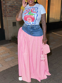 Printed Tee & Combo Skirt Set