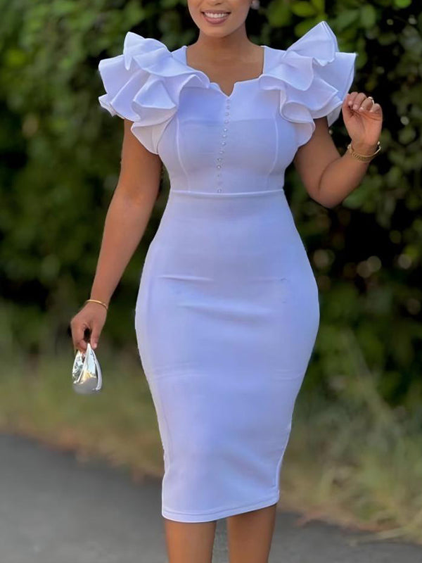 Solid Ruffle Bodycon Dress