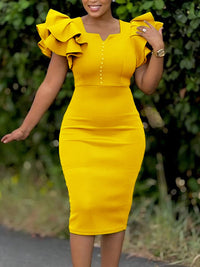Solid Ruffle Bodycon Dress
