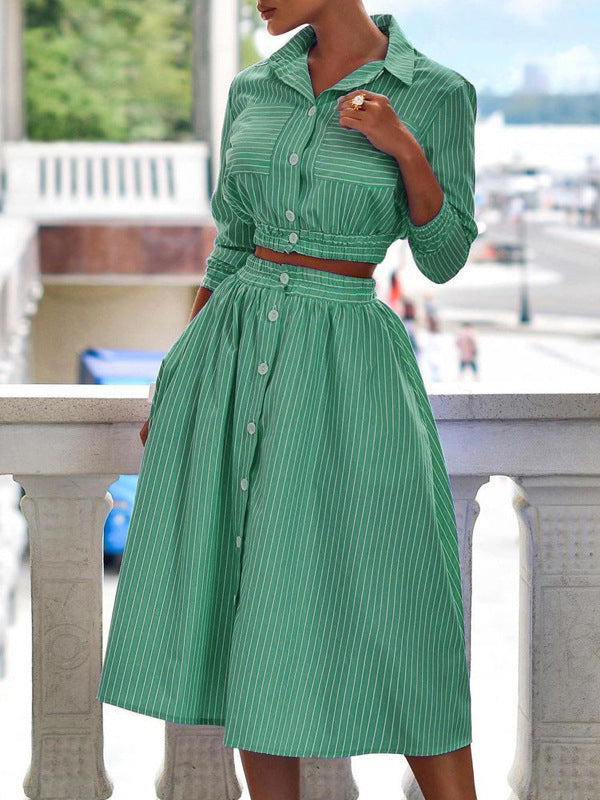 Stripe Shirt & Skirt Set