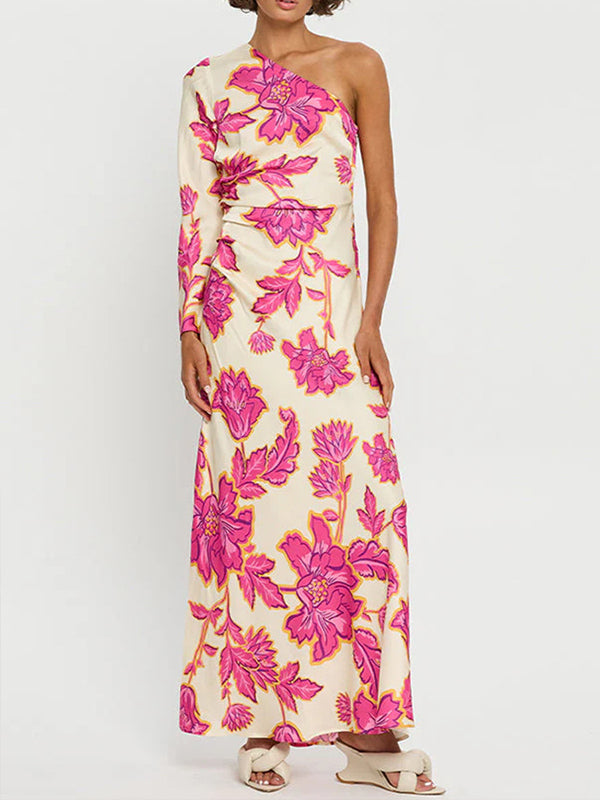 Printed One-Sleeve Maxi Dress