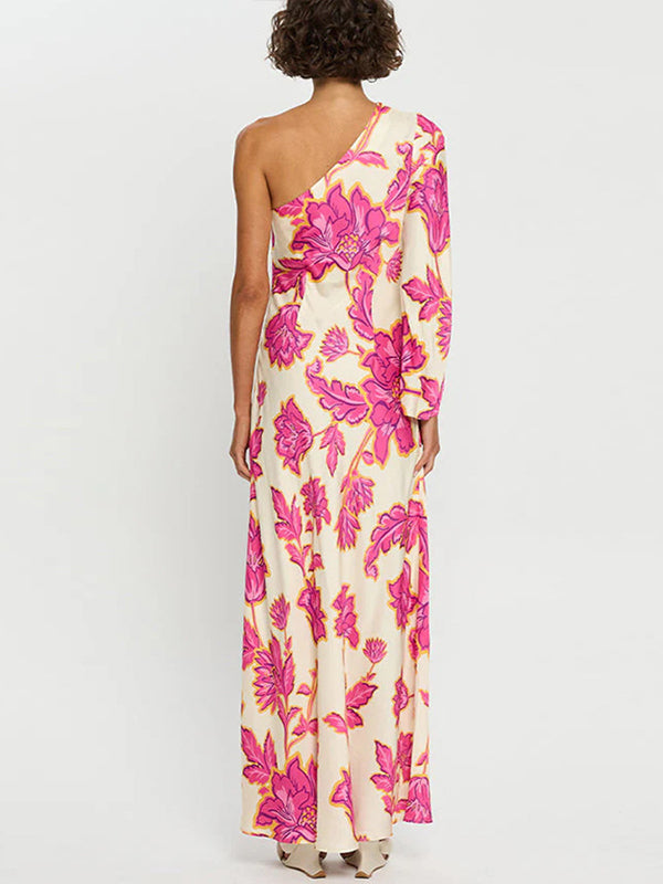 Printed One-Sleeve Maxi Dress