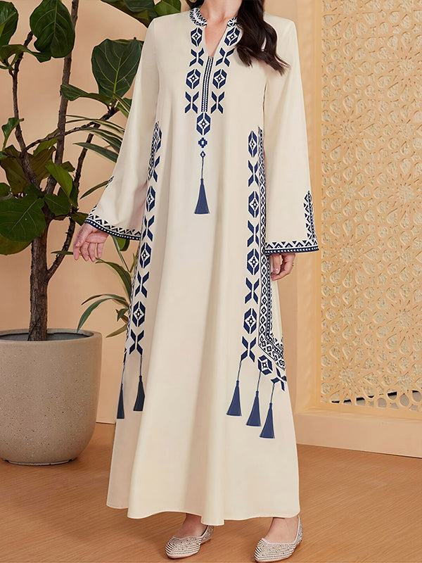 Printed V-Neck Maxi Dress