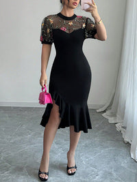 Sheer Combo Ruffle Dress