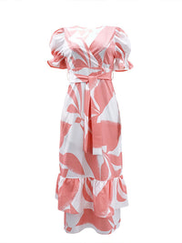 Printed Tied Ruffle Dress