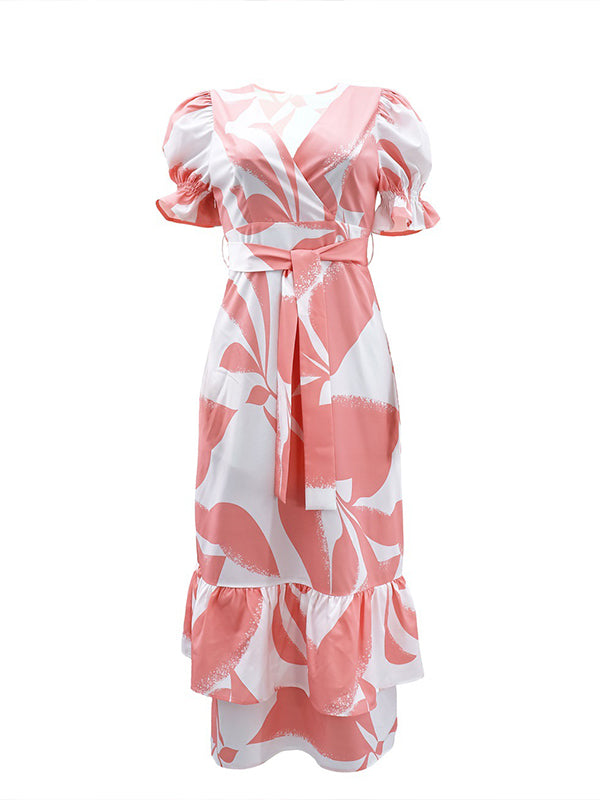 Printed Tied Ruffle Dress