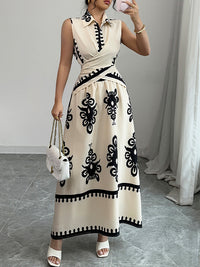 Printed Sleeveless Shirt & Skirt Set