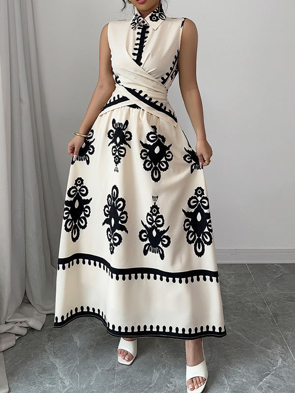 Printed Sleeveless Shirt & Skirt Set