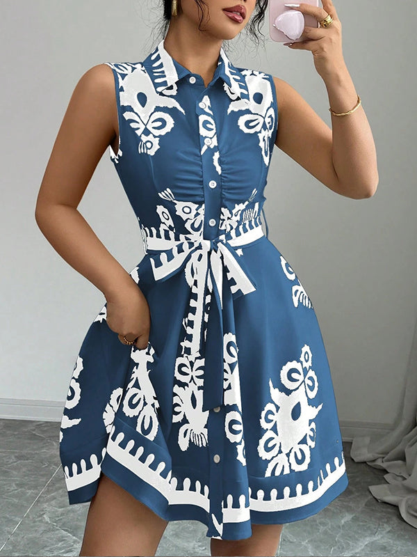 Printed Tied Sleeveless Dress