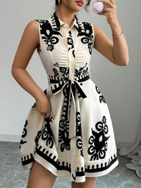 Printed Tied Sleeveless Dress