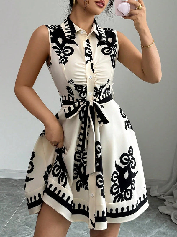 Printed Tied Sleeveless Dress