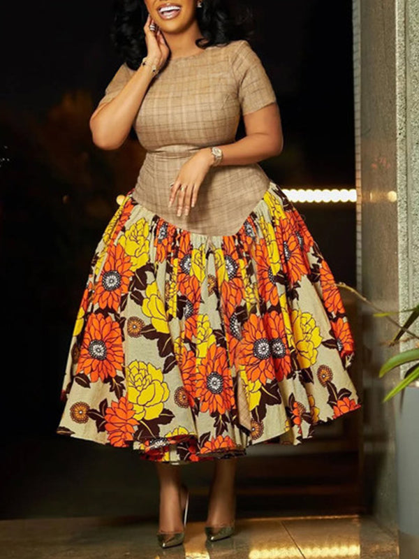 Floral Printed Combo Midi Dress