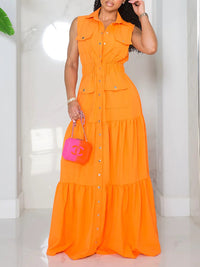 Solid Sleeveless Shirt Dress