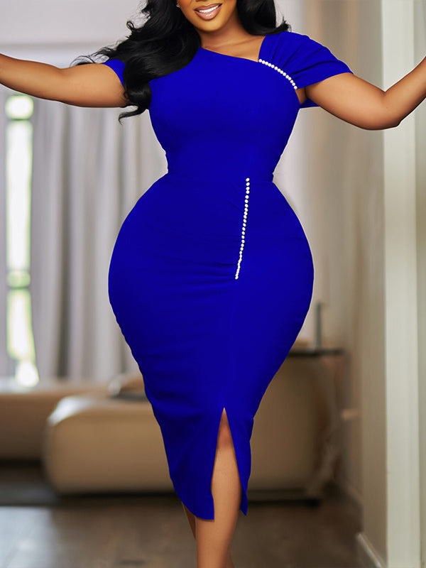 Pearl-Studded Slit Bodycon Dress