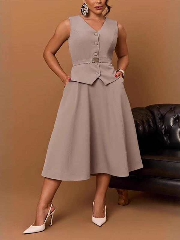 Solid Vest & Skirt Set