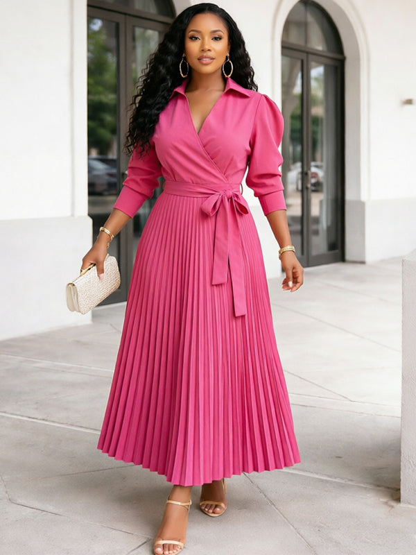 Solid Pleated Shirt Dress