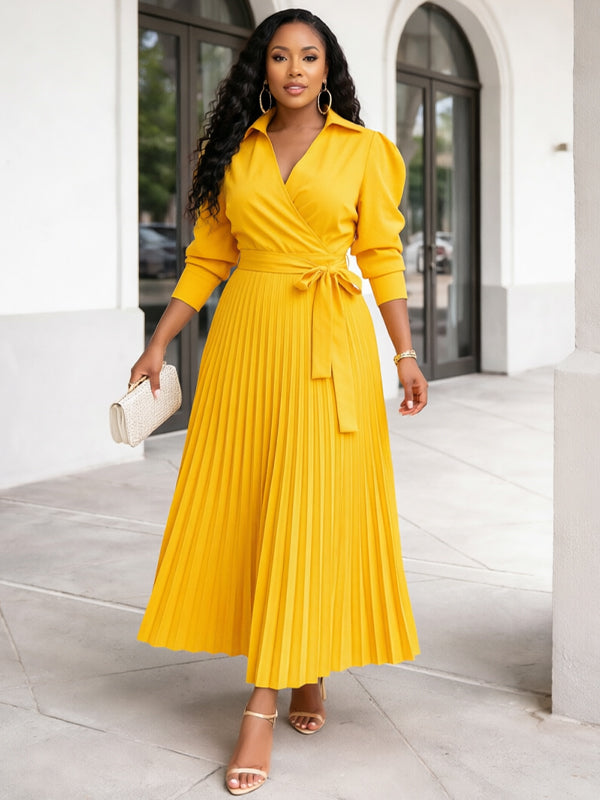 Solid Pleated Shirt Dress