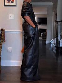 Beautiedoll Faux-Leather Wide-Leg Jumpsuit