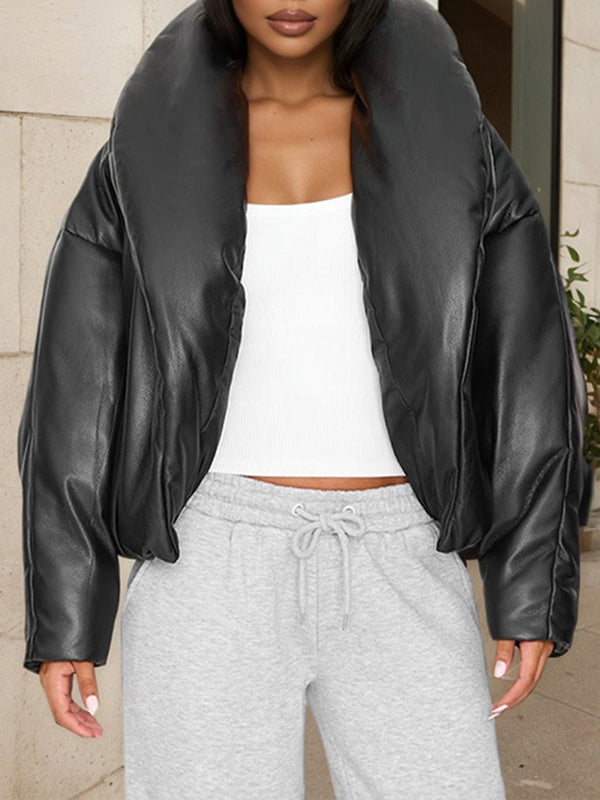 Faux-Leather Puffer Coat