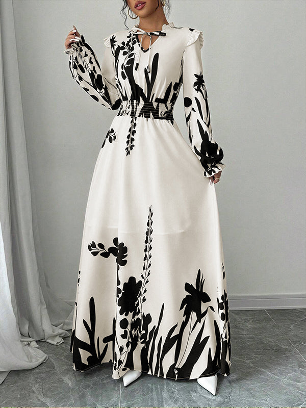 Beautiedoll Printed Tied-Neck Maxi Dress