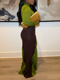 Two-Tone Ruched Maxi Dress