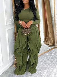 Solid Tee & Frilled Pants Set