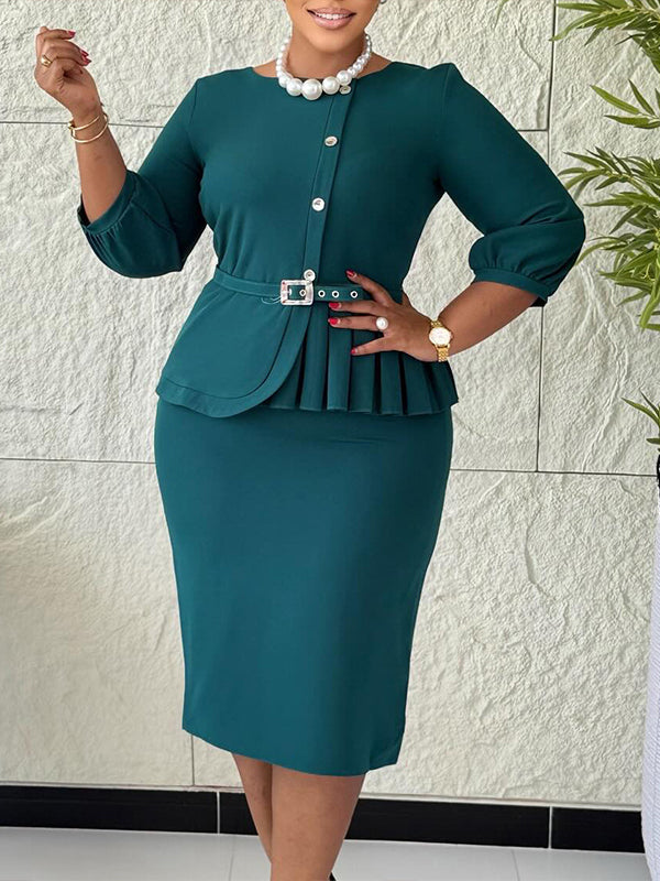 Button-Front Belted Dress