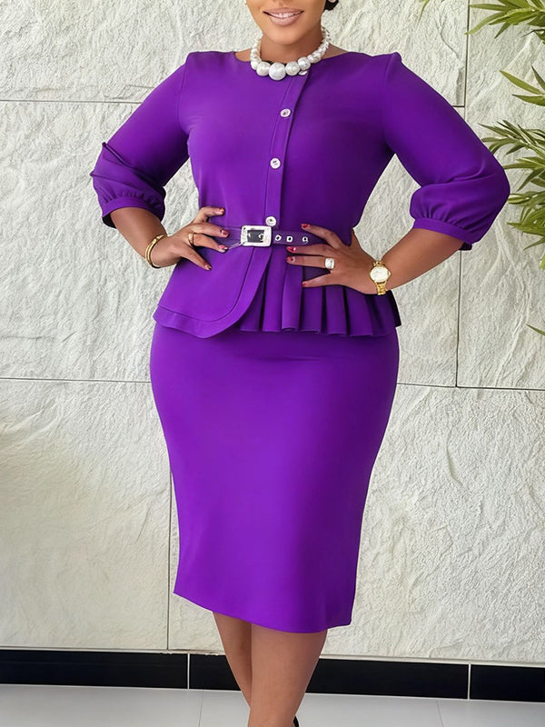 Button-Front Belted Dress