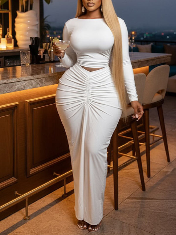 Solid Top & Ruched Skirt Set