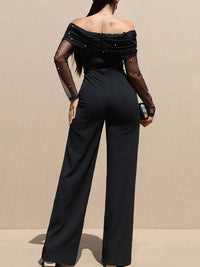 Pearl-Studded Off-Shoulder Jumpsuit