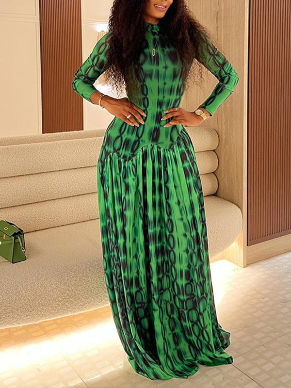 Printed Mock-Neck Maxi Dress