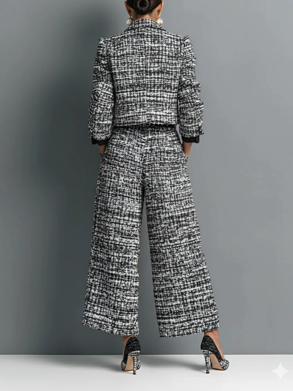 Printed Jacket & Wide-Leg Pants Set