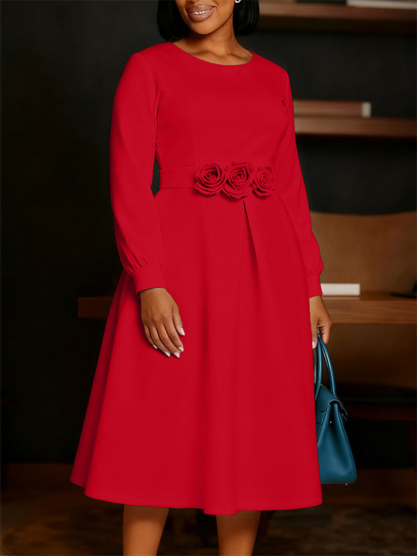 Solid Floral Midi Dress