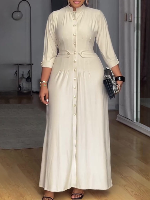 Solid Button-Front Maxi Dress