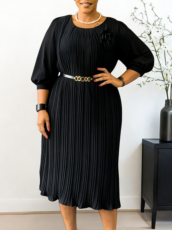 Floral Belted Pleated Dress