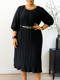 Floral Belted Pleated Dress