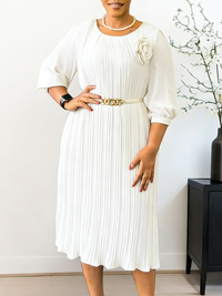 Floral Belted Pleated Dress