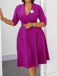 Solid Lapel Midi Dress