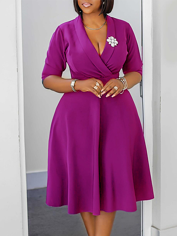 Solid Lapel Midi Dress