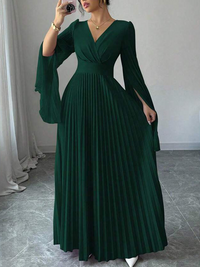 V-Neck Pleated Maxi Dress