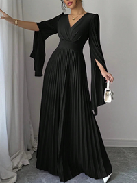 V-Neck Pleated Maxi Dress