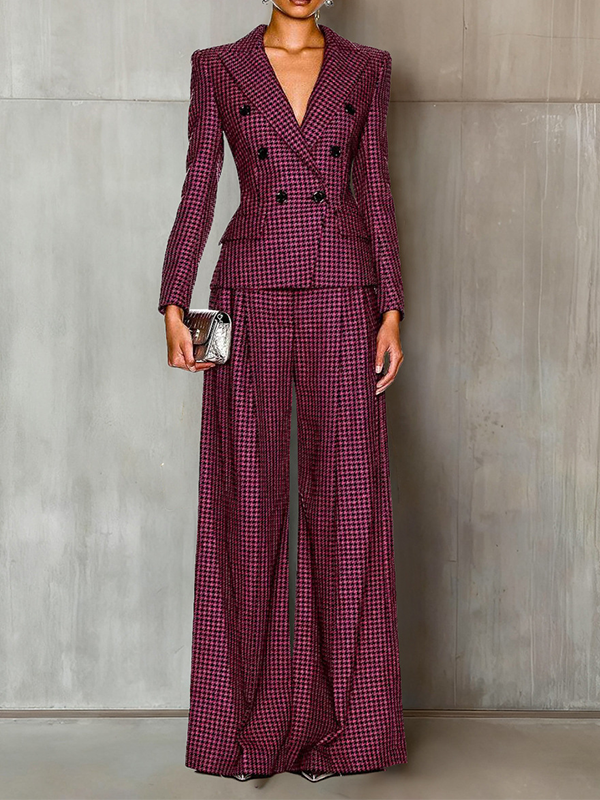 Plaid Blazer & Wide-Leg Pants Set