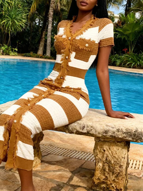 Two-Tone Button-Front Dress