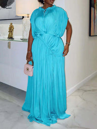 Solid Tied-Neck Ruched Maxi Dress