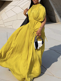 Solid Tied-Neck Ruched Maxi Dress