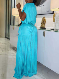 Solid Tied-Neck Ruched Maxi Dress