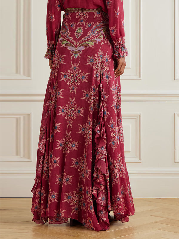 Printed Shirt & Ruffle Skirt Set