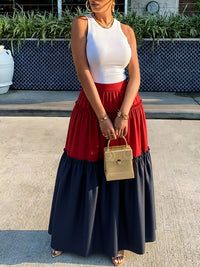 Colorblock Frilled Full Skirt