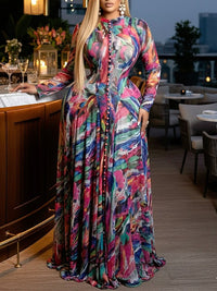 Printed Button-Front Maxi Dress